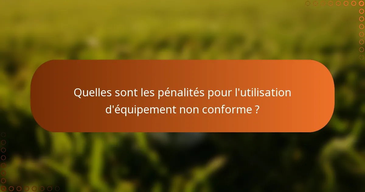 Quelles sont les pénalités pour l'utilisation d'équipement non conforme ?